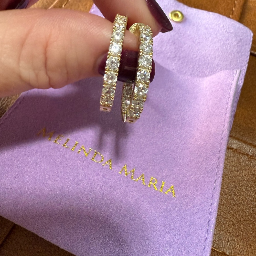 Melinda Maria Gold and Silver Crystal Hoop Earrings